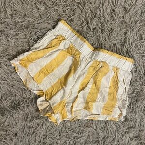 Yellow and White Striped Women's Shorts